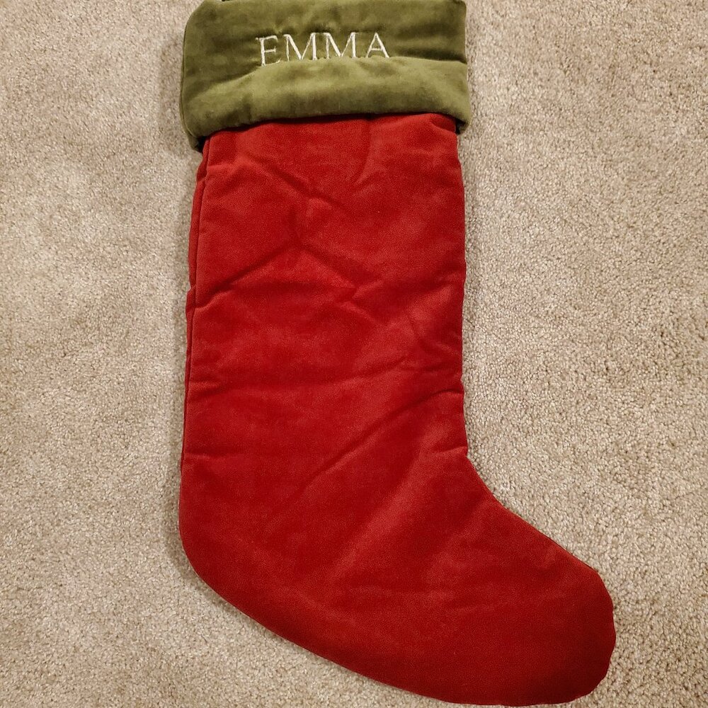 Pottery barn Classic Velvet Stocking with Emma Name on it